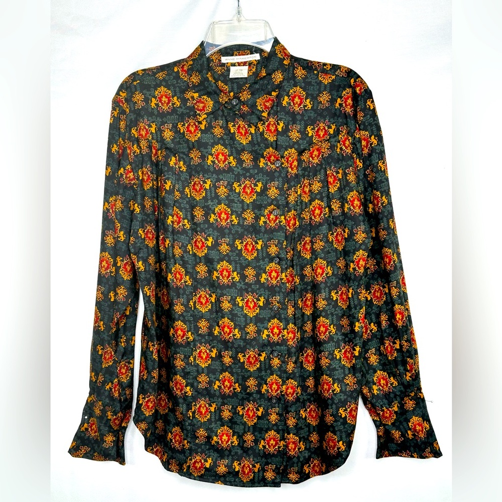 Anne Pinkerton VTG Blouse Button Down Offset to‎ Right Crescent Y2K Preppy Sz 10